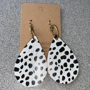 Murphy: cork and leather Dalmatian print earrings